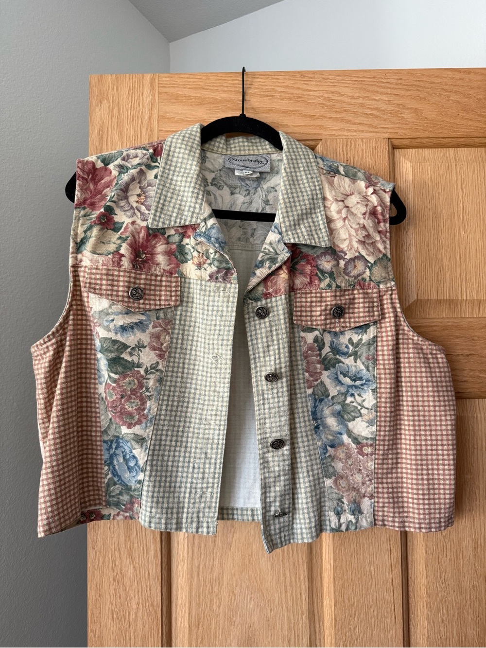 Floral Patchwork Sleeveless Denim Vest